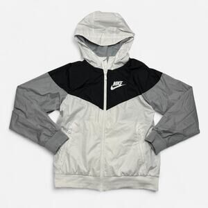 Nike White Gray Black Windbreaker Hooded Jacket Men’s Medium